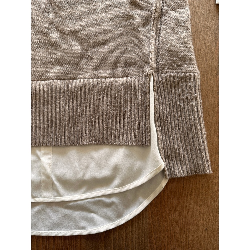Brochu Walker Wool Cashmere Blend Mock Neck Sweater Taupe White Shirt Hem - Picture 5 of 11
